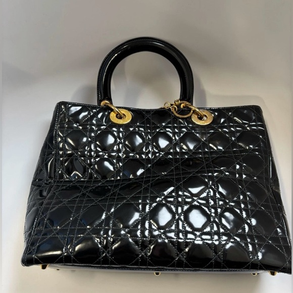Dior Handbags - Vintage DIOR Lady Dior Bag - Large Black Quilted Patent Leather